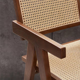 Mid-Century Modern Rattan and Wood Bar Stool with Armrests