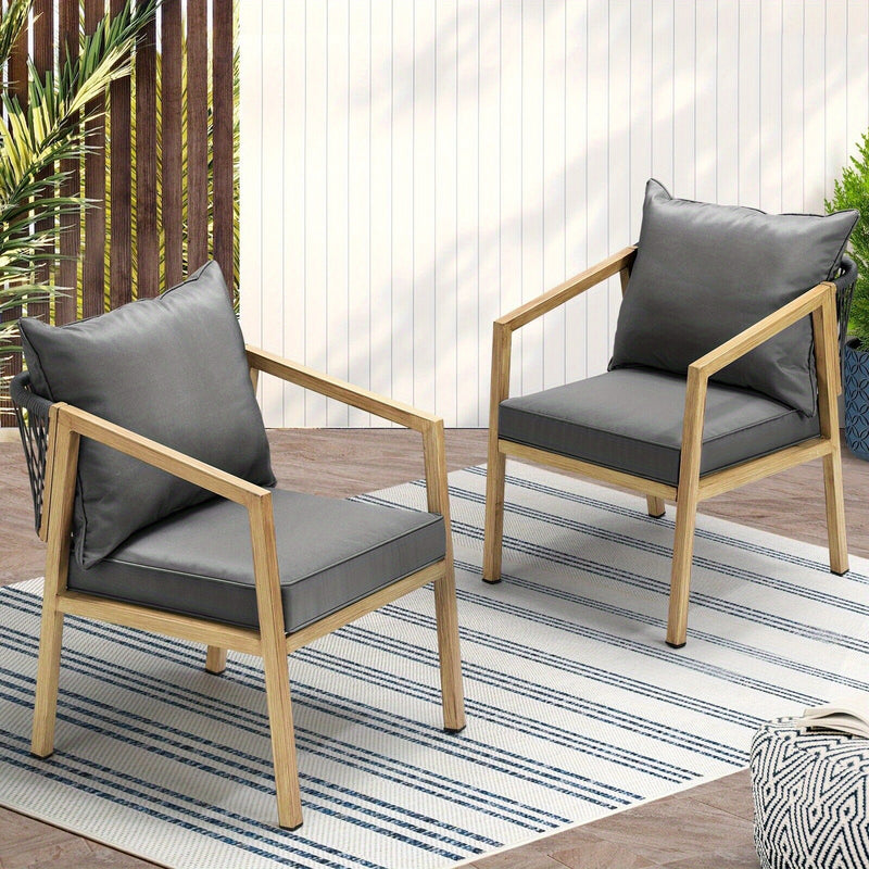 Modern Outdoor Patio Lounge Chair Set - Wood Frame with Cushions, 2-Piece Set