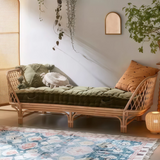 Nordic-Style Handwoven Rattan Daybed Sofa with Cushion (Multiple Sizes)