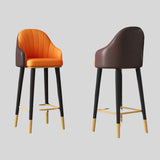 Contemporary High Back Leather Bar Stool with Gold Accents for Modern Interiors