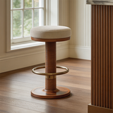 Mid-Century Ash Wood Bar Stool – Velvet Seat & Stainless Steel Footrest
