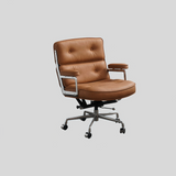 Mid-Century Lobby Chair Executive Office Chair – Adjustable Swivel Leather Desk Chair with Aluminum Base