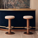 Mid-Century Ash Wood Bar Stool – Velvet Seat & Stainless Steel Footrest