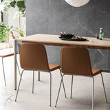 Modern Brown Leather Dining Chair with Sleek Metal Legs