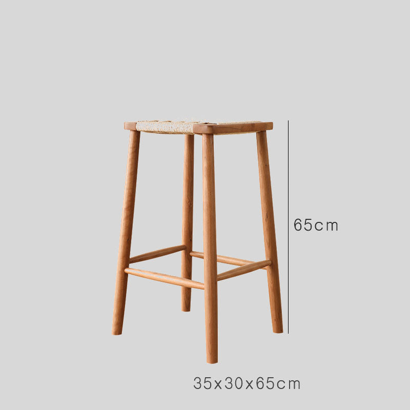 Scandinavian Wooden Bar Stool with Medium Wood Tone and Wicker Seat - Counter Stool