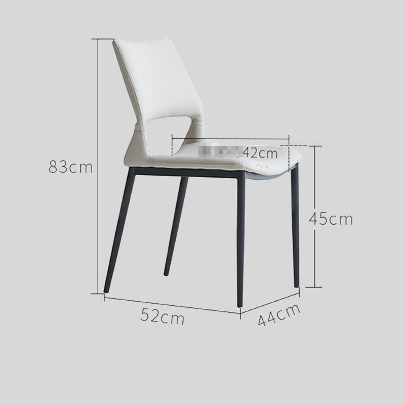 Sleek and Modern: White Leather Dining Chair with Ergonomic Design and Sturdy Black Legs