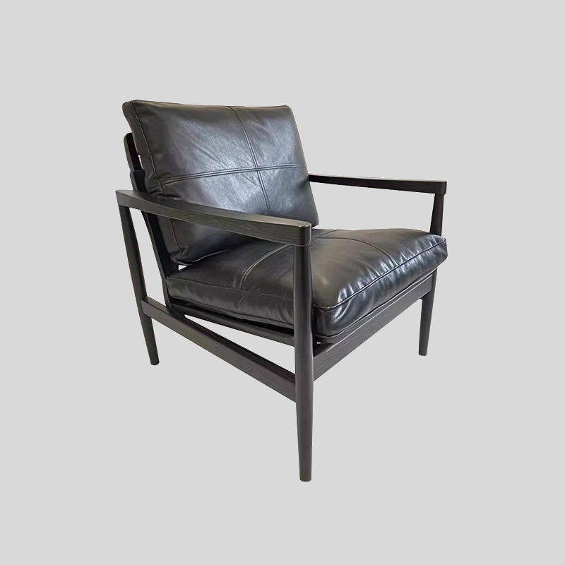 Mid-Century Modern Solid Wood Leather Armchair – Premium Tan Upholstery