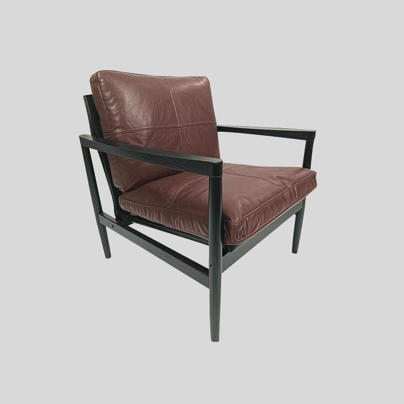 Mid-Century Modern Solid Wood Leather Armchair – Premium Tan Upholstery
