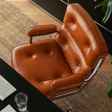 Mid-Century Lobby Chair Executive Office Chair – Adjustable Swivel Leather Desk Chair with Aluminum Base