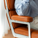 Mid-Century Lobby Chair Executive Office Chair – Adjustable Swivel Leather Desk Chair with Aluminum Base