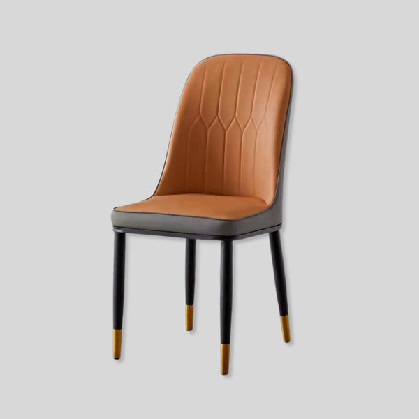 Modern Italian PU Leather Dining Chair – Elegant Two-Tone Design, Metal Legs with Gold Accents, Minimalist Upholstered Kitchen & Dining Seating