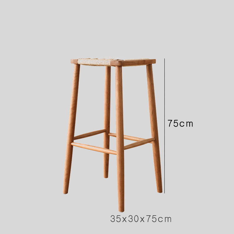 Scandinavian Wooden Bar Stool with Medium Wood Tone and Wicker Seat - Counter Stool