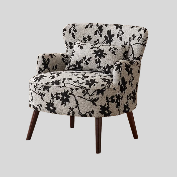 Vintage Armchair with Upholstered Fabric & Solid Wood Legs