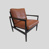 Mid-Century Modern Solid Wood Leather Armchair – Premium Tan Upholstery