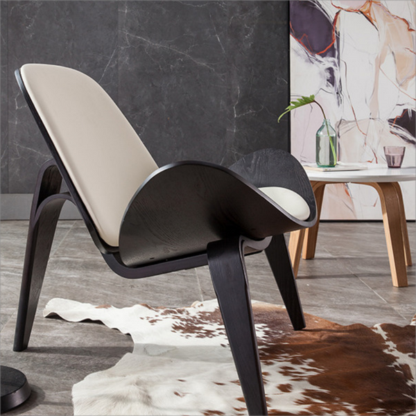 Modern Leather Sling Lounge Chair with Wooden Frame