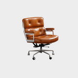 Premium Executive Leather Office Chair - Mid-Century Modern Swivel Desk Chair with Adjustable Height