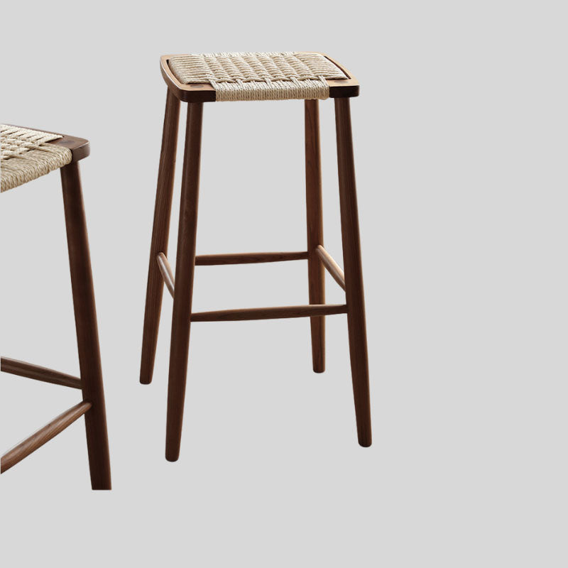 Scandinavian Wooden Bar Stool with Medium Wood Tone and Wicker Seat - Counter Stool