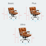 Mid-Century Lobby Chair Executive Office Chair – Adjustable Swivel Leather Desk Chair with Aluminum Base