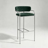 Upholstered Bar Stool with Gold Metal Frame - Velvet or Leather High Chair
