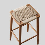 Scandinavian Wooden Bar Stool with Medium Wood Tone and Wicker Seat - Counter Stool