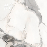 Tabletop finish sample 8 showing an ivory surface with broad grey veining and fine dark lines.