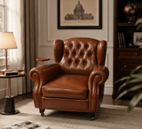 1919 Cigar Chair | Vintage Leather Club Chair with Diamond Button Tufting - StoolTopia