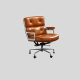 Mid-Century Lobby Chair Executive Office Chair – Adjustable Swivel Leather Desk Chair with Aluminum Base
