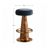French Mid-Century Bar Stool – Stainless Steel & Burl Wood, Velvet Seat