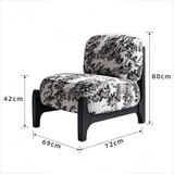 Botanical accent chair dimension diagram showing 69 cm width, 72 cm depth, 80 cm height and 42 cm seat height.

