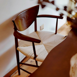 Nordic Solid Wood Dining Chair – Curved Backrest Armchair