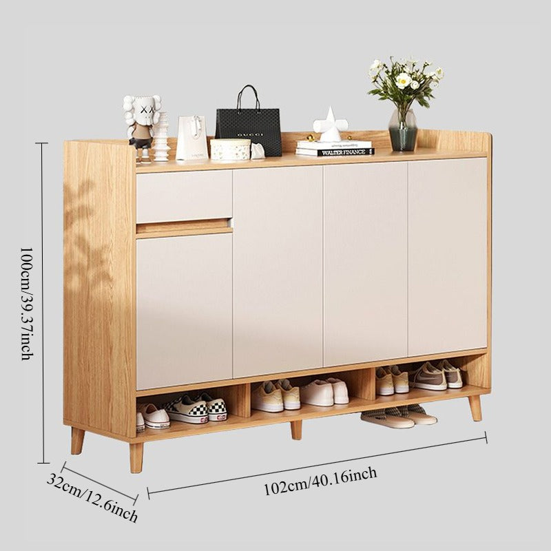 Modern Nordic Shoe Cabinet with Drawer and Open Storage – 3-Door Entryway Shoe Organizer with Elevated Legs