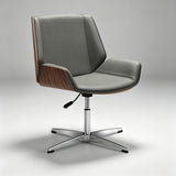 Two-Tone Shell Swivel Chair – Leather Seat, Chrome Base, Casters or Fixed Legs