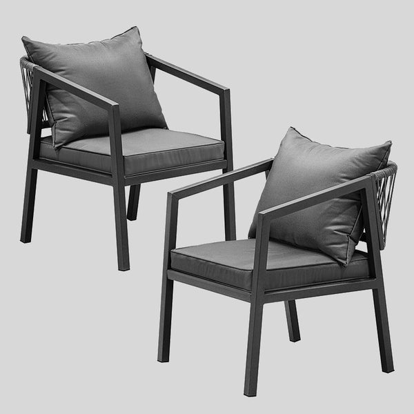 Set of 2 Elegant Rope-Back Outdoor Chairs Modern Outdoor Dining Set