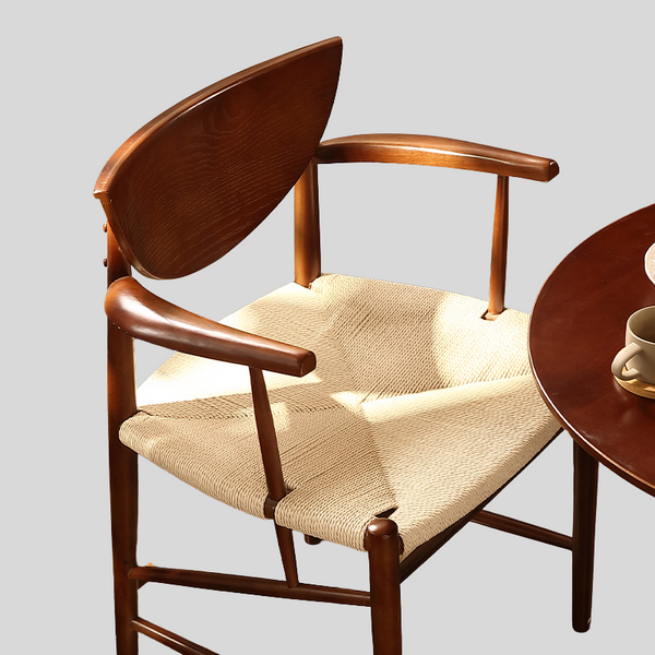 Nordic Solid Wood Dining Chair – Curved Backrest Armchair