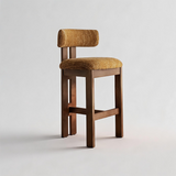 Solid Ash Wood Bar Stool | French Retro Upholstered Counter Chair – No Assembly Required