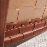 Modern Saddle Leather Sling Lounge Chair with Wooden Frame