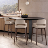 White Wax Wood Bar Stool with Linen Padded Seat - Contemporary High Chair
