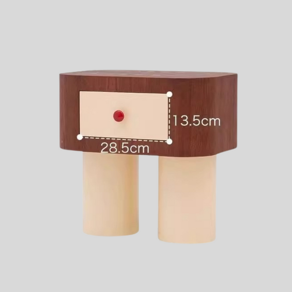 Retro Modern Bedside Table with Cream Cylindrical Legs and Drawer