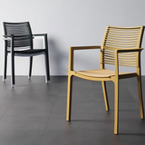 Modern Stackable Outdoor Dining Chair – Durable Slatted Armchair for Café, Patio & Garden