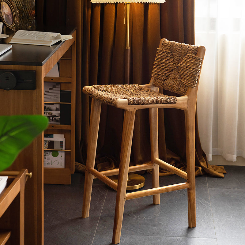 Nordic Solid Wood Bar Chairs For Bar Furniture High Chairs Backrest Household Rattan Weaving Creative Dining Room Bar Stools