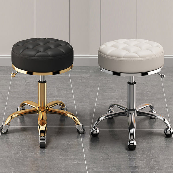 Adjustable Swivel Stools with Gold Metal and Earth Wheels for Beauty Salons and Office - Round Seat Rolling Chair with Steel 5 Claws