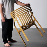 Contemporary Slatted Outdoor Dining Chair – Stackable Armchair for Patio, Café & Restaurant