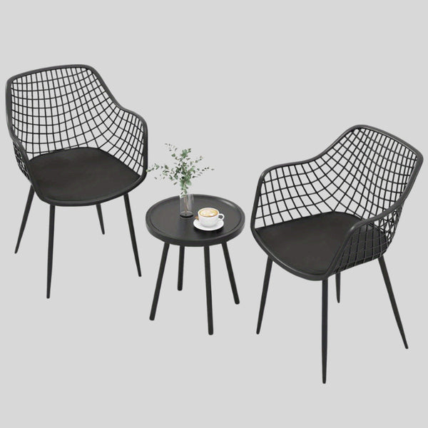 Modern Outdoor Bistro Set with Mesh Design - Durable and Weatherproof 3-Piece Patio Furniture