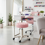 360° Swivel PU Leather Rolling Stool Adjustable Height Beauty Salon Office Chair