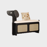 Dog-Shaped Solid Wood Shoe Storage Bench with Leather Cushion | Entryway Seating with Shelves