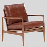 Mid-Century Solid Wood Leather Sofa