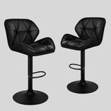 Set of 2 Black Adjustable Swivel Bar Stools - PU Leather with Chrome Base for Kitchen and Bar