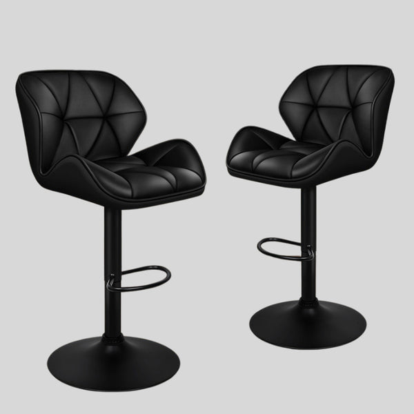 Set of 2 Black Adjustable Swivel Bar Stools - PU Leather with Chrome Base for Kitchen and Bar