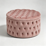 Round Tufted Storage Ottoman – Nordic Velvet Footstool with Hidden Compartment