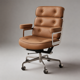 Sillón ejecutivo Robin – Cuero auténtico, estilo moderno de mediados de siglo, base de aluminio